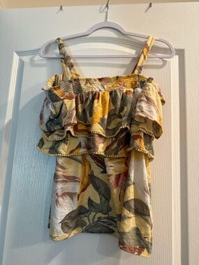 White House Black Market Yellow & Olive Floral Ruffle Camisole